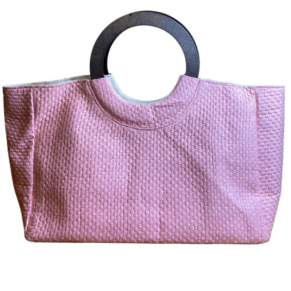 Lulu Dharma Pink Basket Woven Raffia Tote
